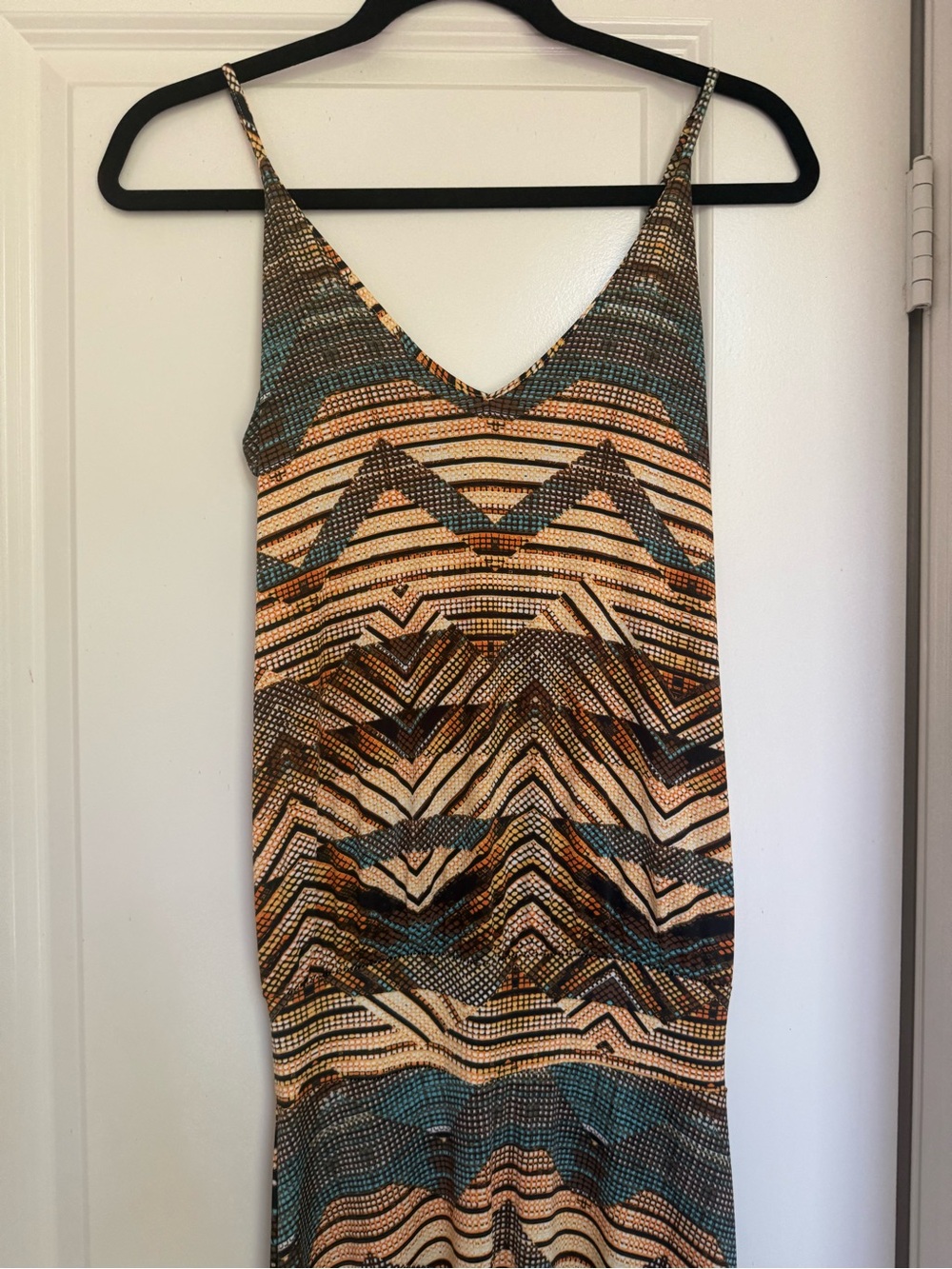 Veronica M Striped Geometric Maxi Dress in Brown and Teal